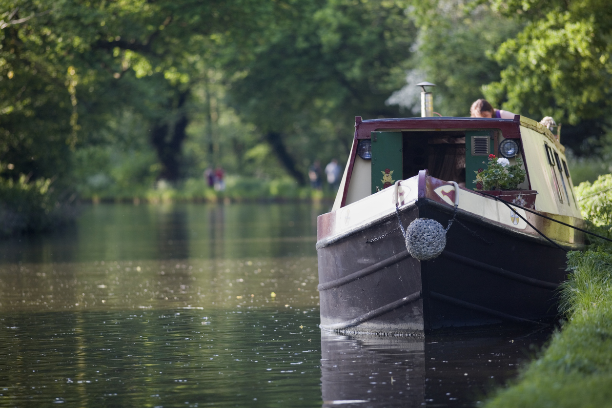 Front of a narrowboat on the water